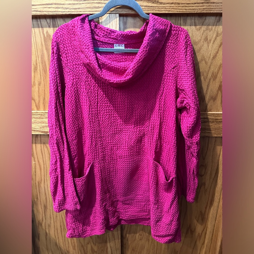 CMC Color Me Cotton Cowl Neck Waffle Weave Top